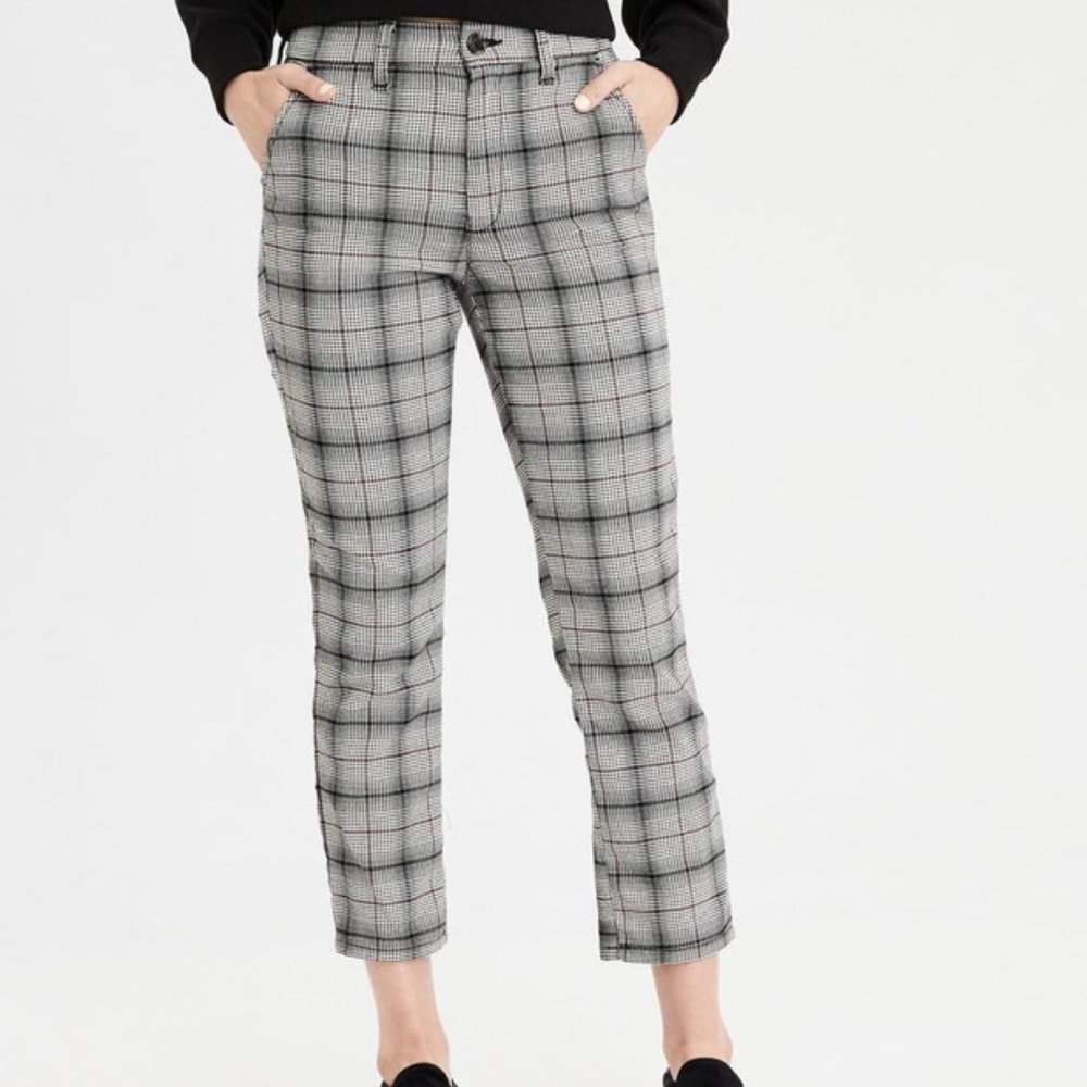 American Eagle super high rise skinny plaid trouser NWT size 00